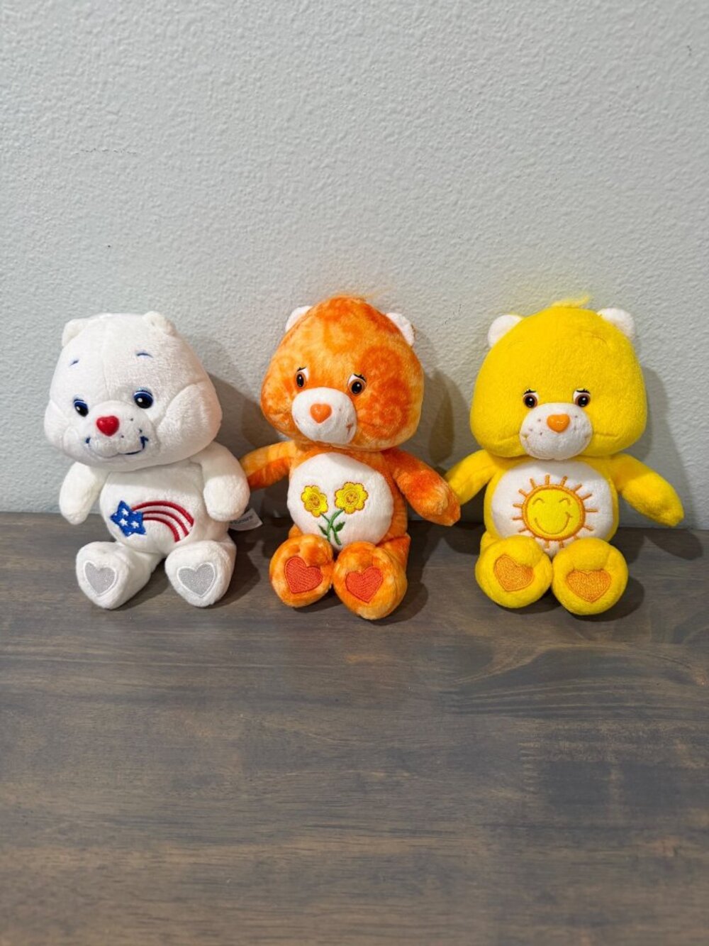 Lot of 3 2002 and 2003 Care Bears 8" Plush Toy Stuffed Animal Friend Bear, Sunsh